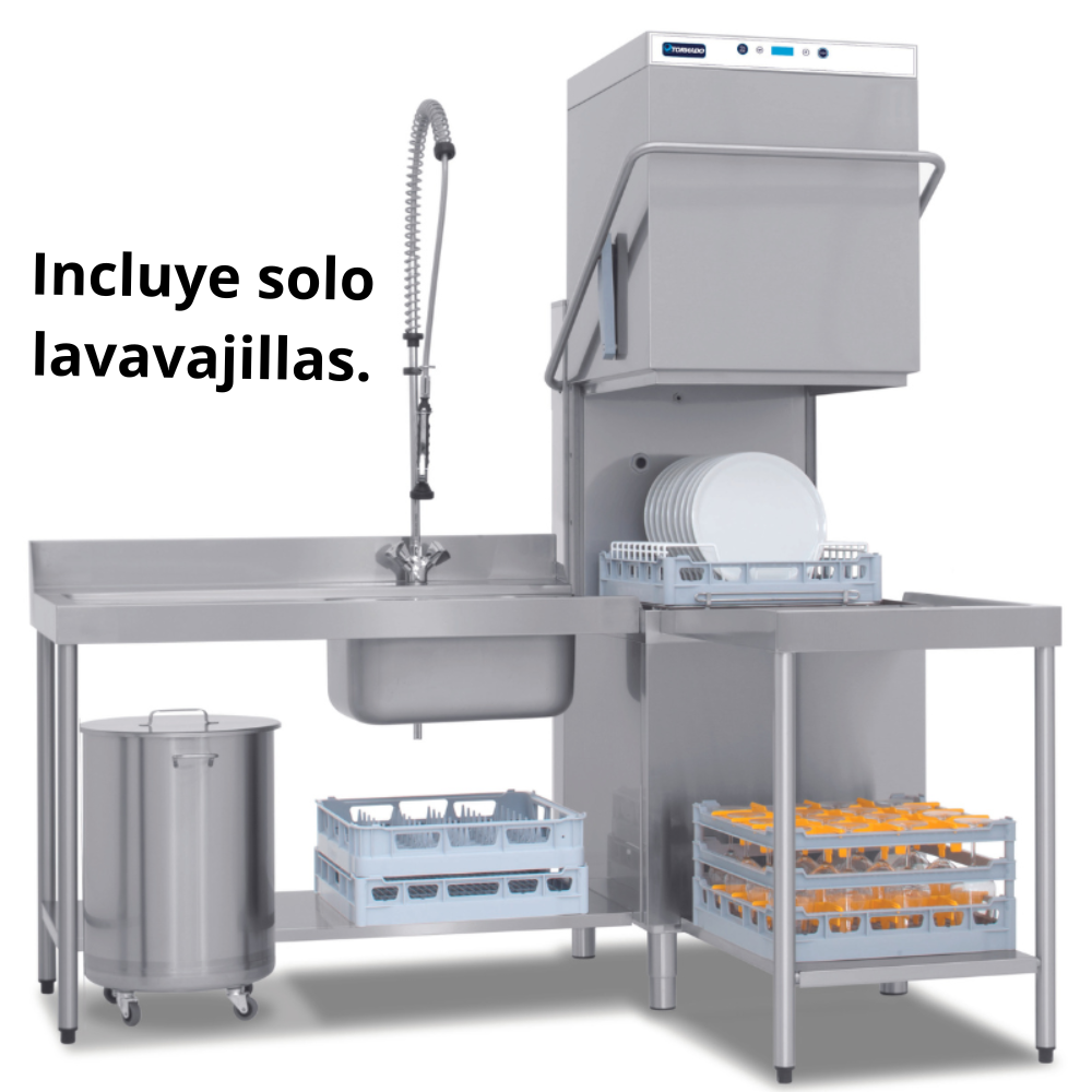 T80D Máquina lavavajillas con capota de pared simple. Tiene 3 bombas de lavado, abrillantador y detergente.