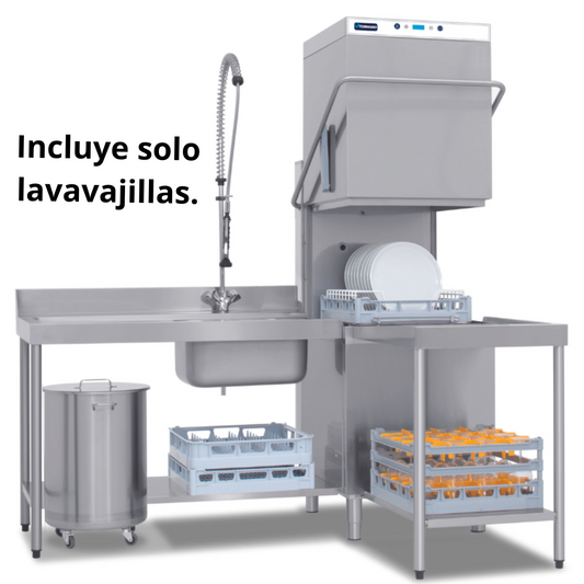 T80D Máquina lavavajillas con capota de pared simple. Tiene 3 bombas de lavado, abrillantador y detergente.