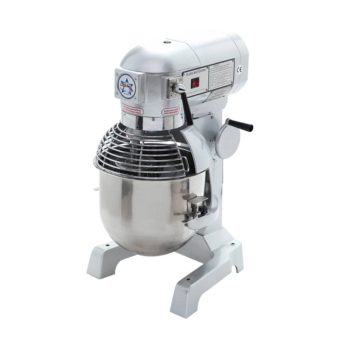 B-20G. BATIDORA PLANETARIA TAZÓN 20 LTS CUERPO DE ACERO Y FUNDICIÓN DE ALUMINIO ESMALTADA COLOR GRIS.