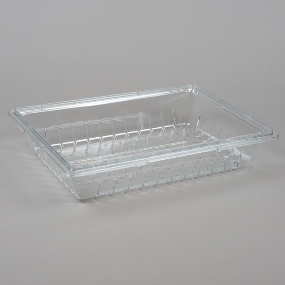 Colador para caja de alimentos, transparente. 66 cm x 45.7 cm x 12.7 cm. Marca Rubbermaid Modelo 3303