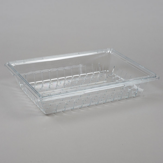 Colador para caja de alimentos, transparente.  66 cm x 45.7 cm x 12.7 cm.  Marca Rubbermaid Modelo 3303